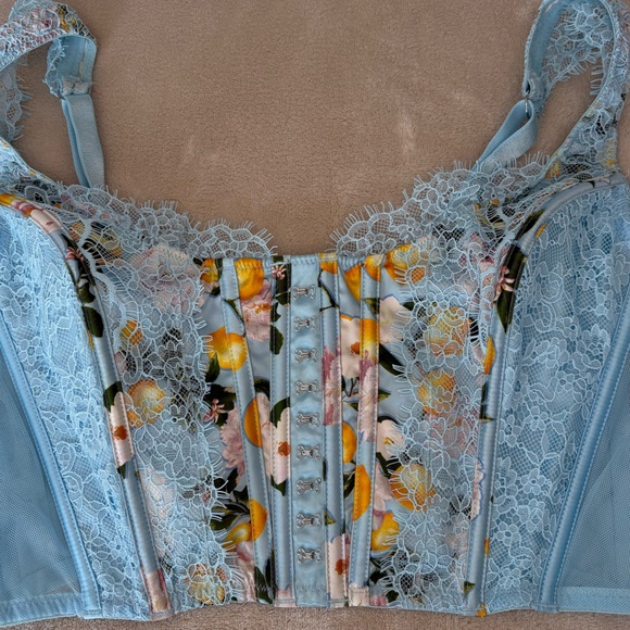 Victoria's Secret Blue Floral Lace Corset Top M-DD - Picture 2 of 4